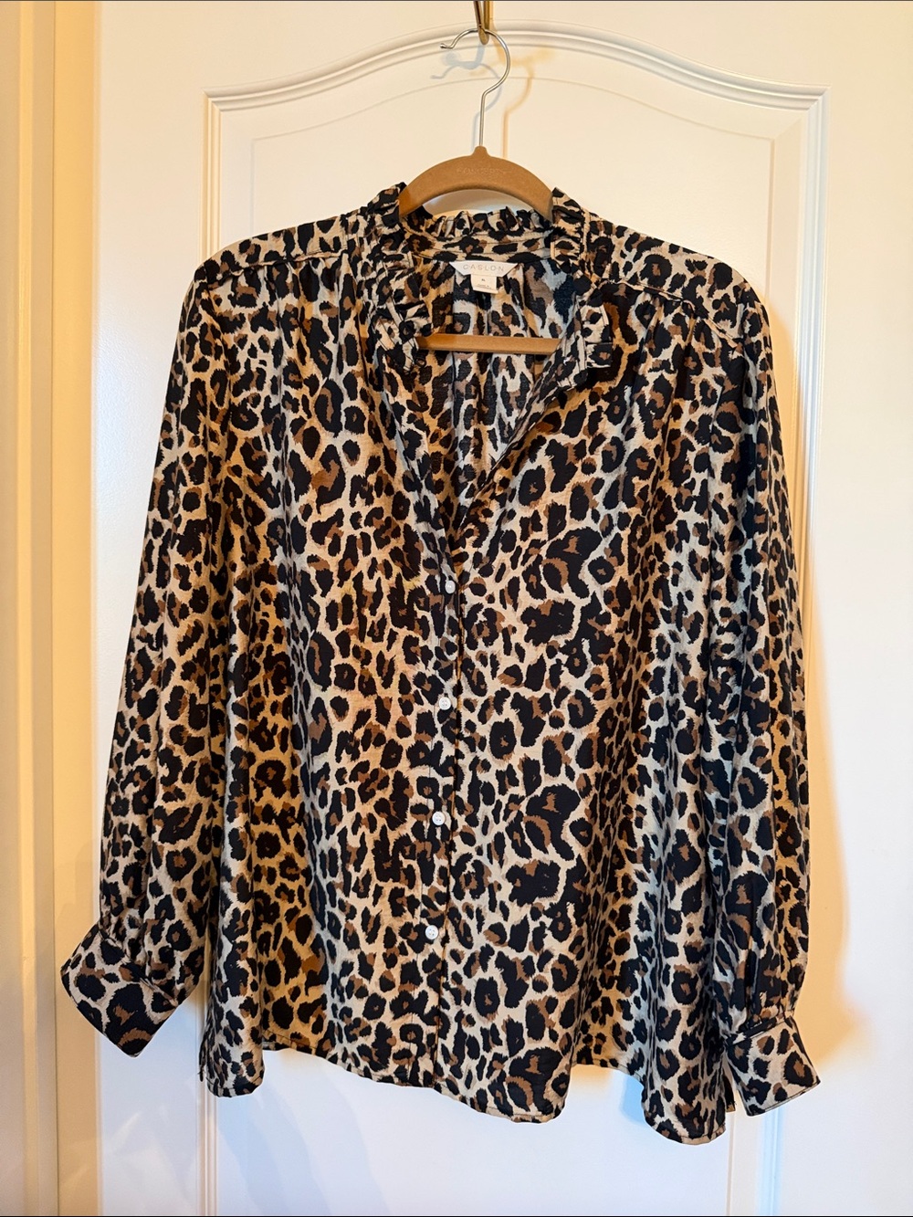 NWT Caslon Leopard Print Long Sleeve Blouse - Beige/Black